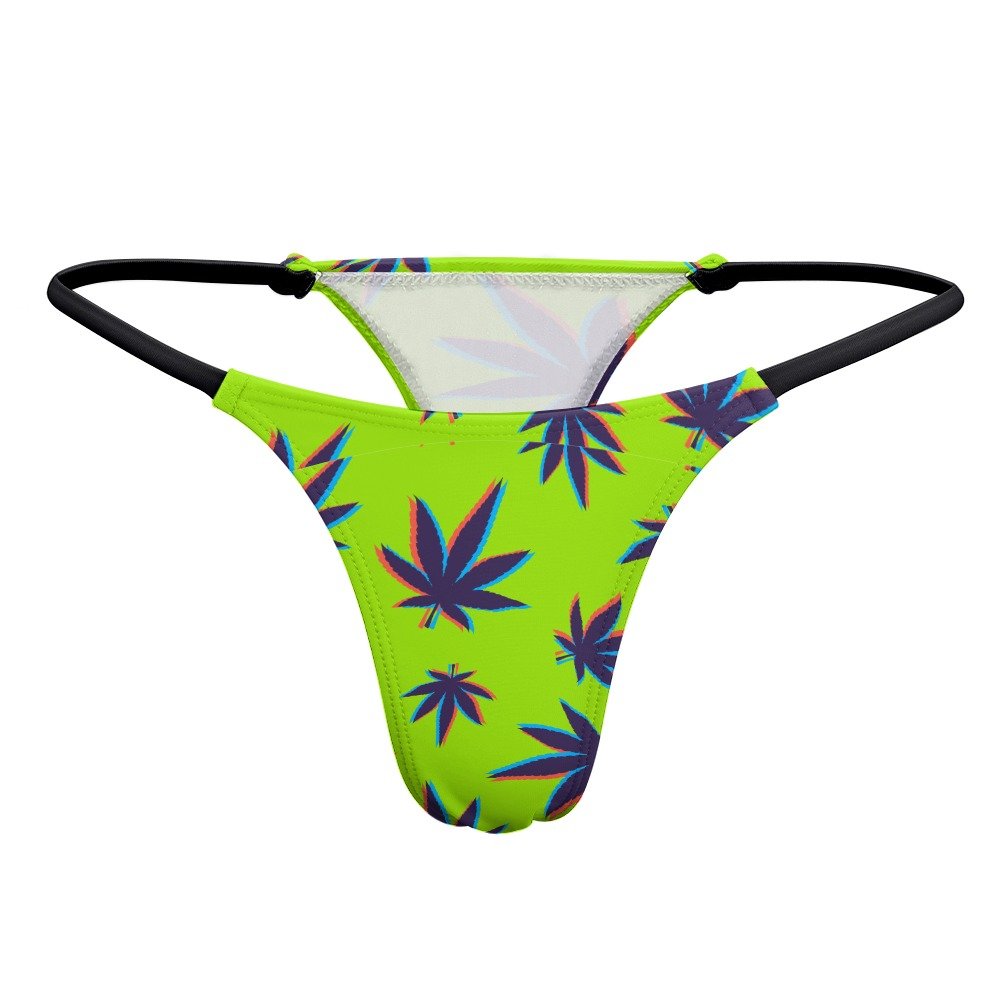 Neon Green Cannabis Leaf Thong Panties - Lime - Image 6