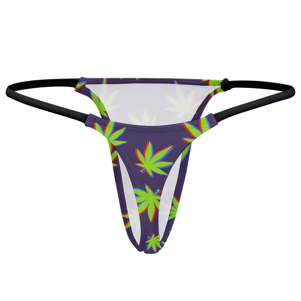 Neon Cannabis Leaf Thong Panties - Purple - Image 5