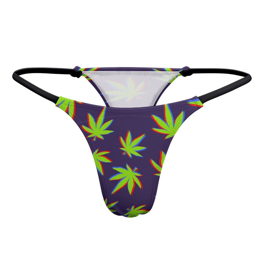 Neon Cannabis Leaf Thong Panties - Purple - Image 7