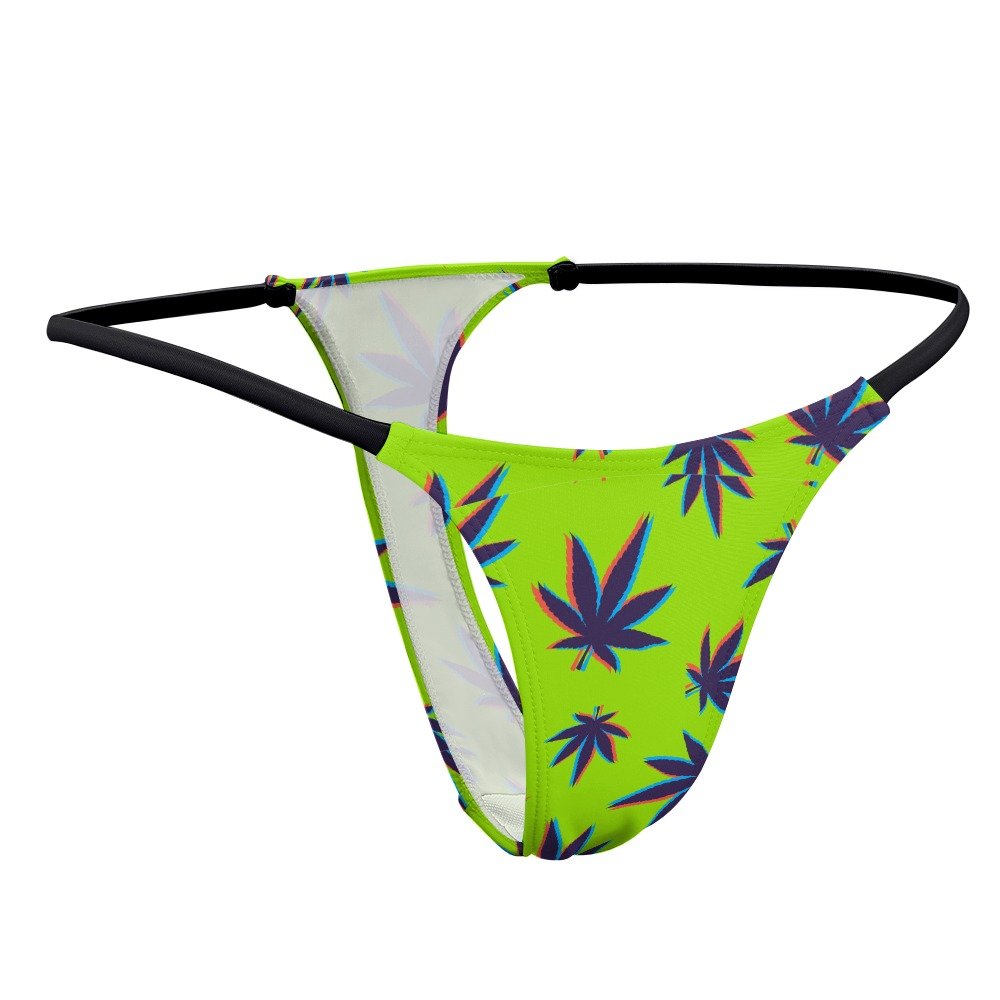 Neon Green Cannabis Leaf Thong Panties - Lime - Image 8