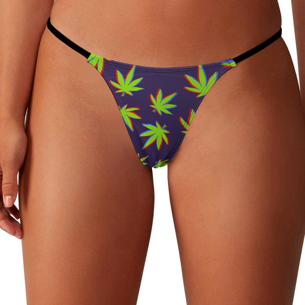 Neon Cannabis Leaf Thong Panties - Purple - Image 2