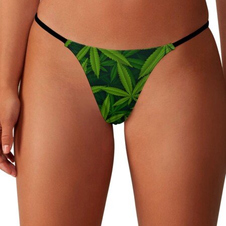 Realistic Green Cannabis Leaf Thong Panties