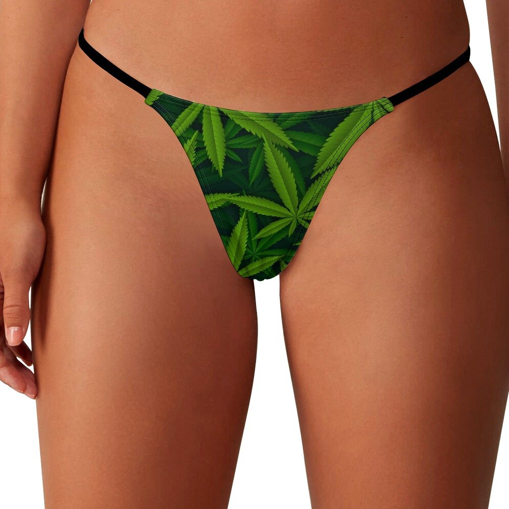 Realistic Green Cannabis Leaf Thong Panties
