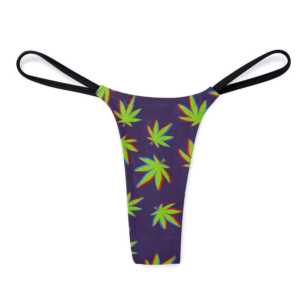 Neon Cannabis Leaf Thong Panties - Purple - Image 6