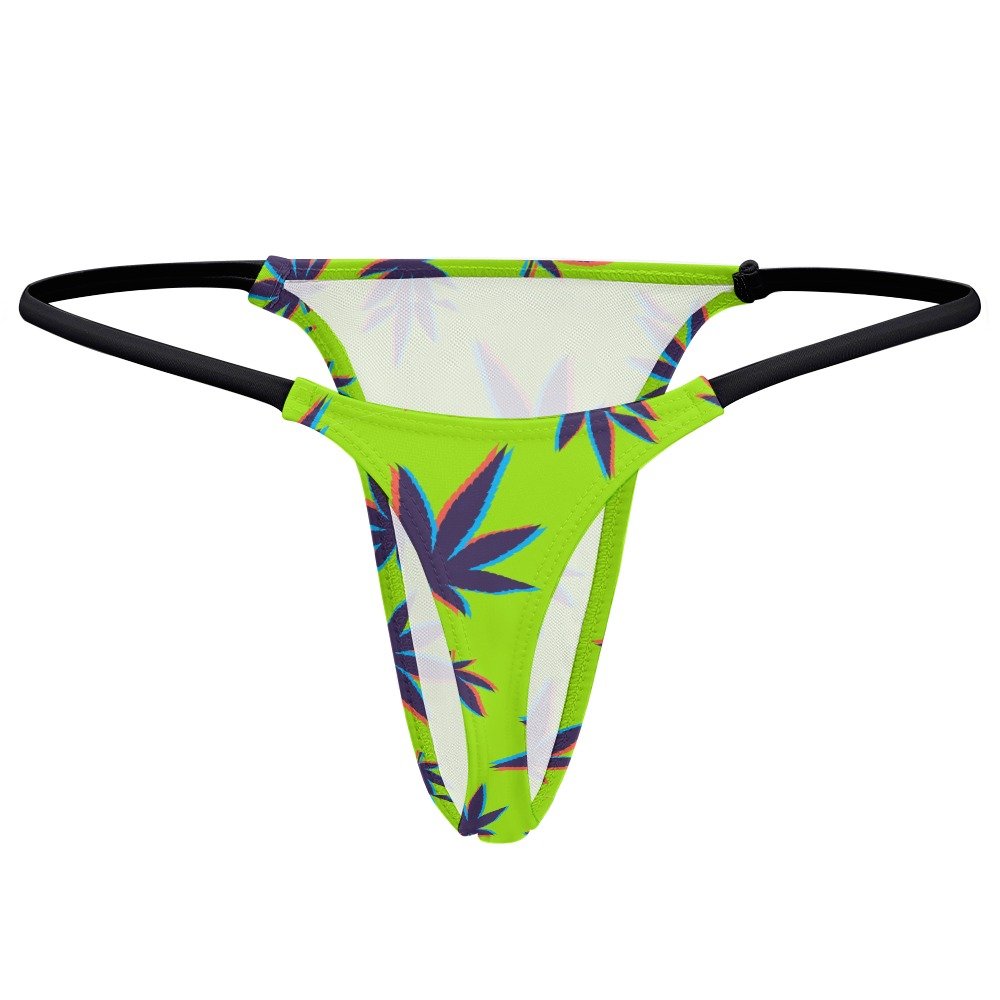 Neon Green Cannabis Leaf Thong Panties - Lime - Image 5
