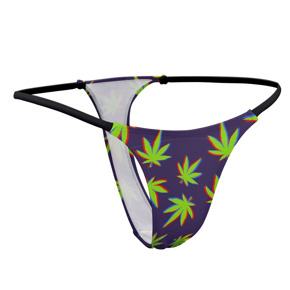 Neon Cannabis Leaf Thong Panties - Purple - Image 8