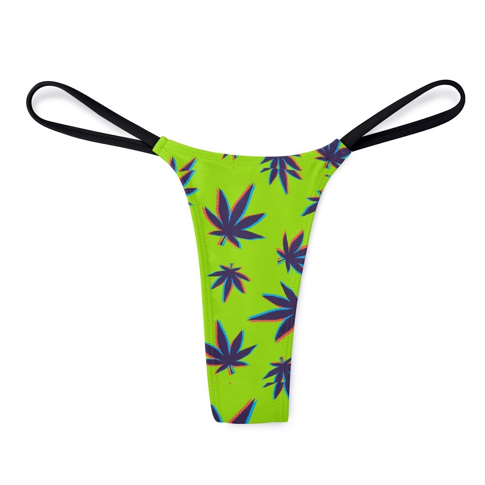 Neon Green Cannabis Leaf Thong Panties - Lime - Image 7