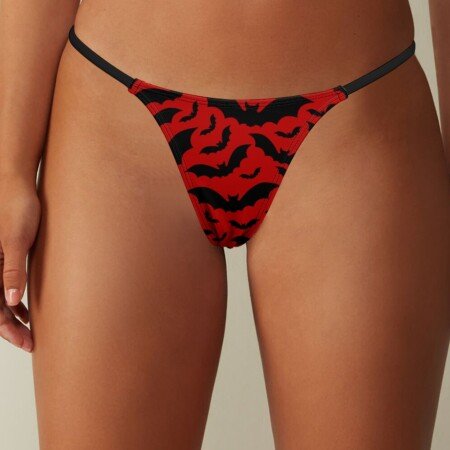 Red Black Bat Thong Panties